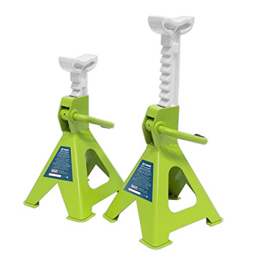 Sealey Ratchet Type Axle Stands (Pair) 2 Tonne Capacity per Stand - Hi-Vis Green - VS2002HV