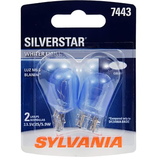 SYLVANIA - 7443 SilverStar Mini Bulb - Brighter and Whiter Light, Ideal for Daytime Running Lights (DRL) and Back-Up/Reverse Lights (Contains 2 Bulbs)