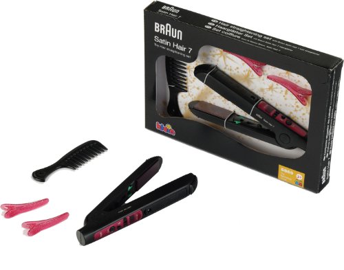 Theo Klein 5869- Braun Satin Hair 7 Haarglätter mit Kamm und 2 Haarklammern, Spielzeug
