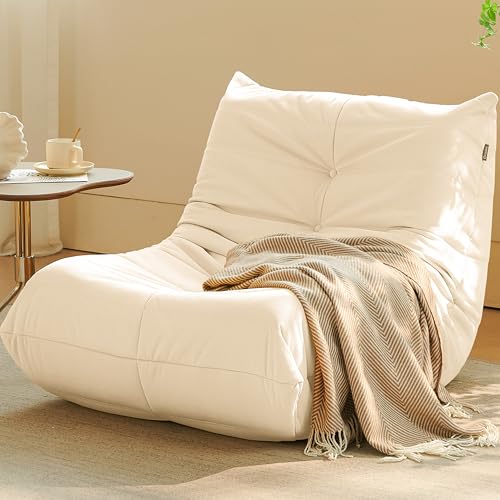 Image of Gazecaia Comfy Bean Bag Chair for Adults Teens | Fireside Floor Lounge Chair, Soft Suede High-Resilience Memory Foam Bean Bag Couch with Non-Slip Base, for Living Room Bedroom Apartment Office, White