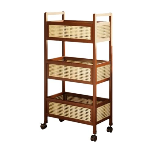 PawwJoy Carrito utilitario de madera de 3 niveles con cestas organizador de almacenamiento móvil con ruedas para dormitorio, cocina, baño, 19.7 x 10.2 x 36.6 pulgadas