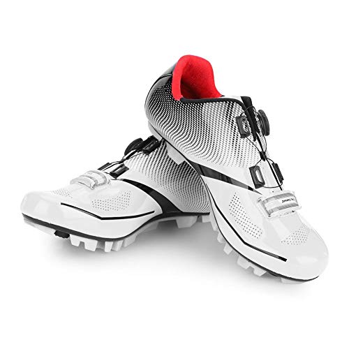 Dioche Zapatillas de Bicicleta de Montaña, 1 Par de Bicicletas Transpirables Sistema Antideslizante de Bicicletas SPD Zapatillas de Ciclismo Hombres Adultos(44-Blanco)