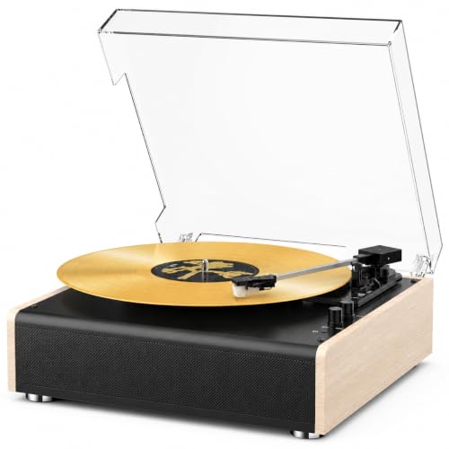 Image of Bluetooth Vinyl Record Player with Built-in Stereo Speakers, 3-Speed Belt-Drive Turntable for 7 /10 /12 Inch Vinyl Records, Magnetic Cartridge, RCA Out, AUX in, Headphone Jack, Vintage White Phonograph