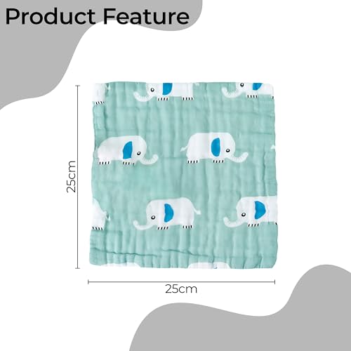 Image of BEMBIKA Baby Face Towels for Boys Girls Fleece Muslin Face Towel Unisex Baby Cotton Washcloths for Newborn Napkins for Infants - Sage Elephant