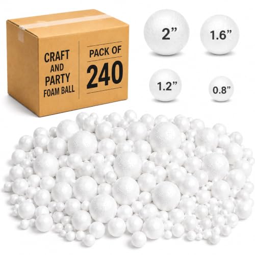 Evershine 240 Pack Craft Foam Ball White Smooth Craft Foam Polystyrene Balls for DIY Craft and Art School Project Sizes: .8 1.2 1.6 2