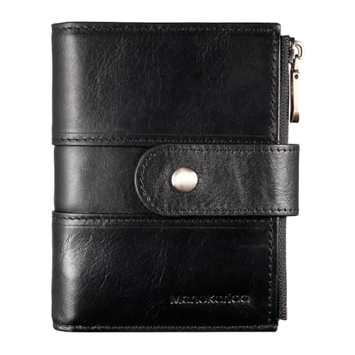 men's RFID shielded leather wallet, double fold wallet with 16 card slots and ID card window (Black)