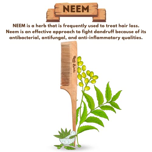 Image of Handmade Kacchi Neem Wooden Comb For Women Styling Hair, Detangling, Frizz Control & Shine, Suited For Men All Hair Types Kangi (Tel Comb)