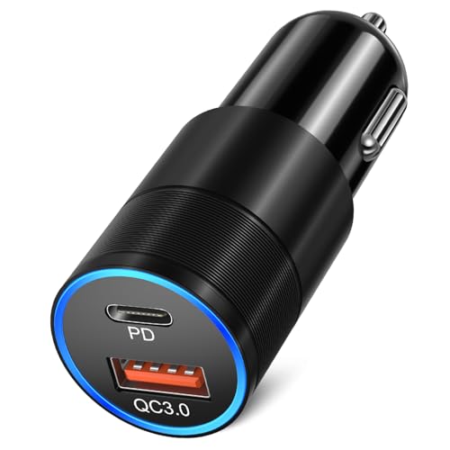 USB C Car Charger,Bangfun 36W Dual Port Car Charger USB C Fast Charge 12V Car Phone Charger Cigarette Lighter Adapter Plug for iPhone 16 15 14 13 12 11 Pro Max,Galaxy S25 S24 A53 A16(Black)