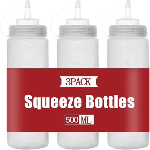 Lottogo 3 Pack Squeeze Bottles,Sauce Bottle For Ketchup,Paint,BBQ,Olive Oil Come with Funnel and Label Paper