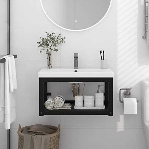 LLEZKBR Armarios y almacenamiento-Muebles de tocador para baño, bastidor de lavabo de baño montado en la pared, color negro, 59 x 38 x 31 cm, hierro