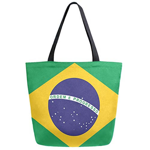 ZzWwR Bolsa de ombro extra grande com estampa floral chique para viagens na praia, fim de semana, academia, compras de supermercado, Bandeira do Brasil, 20x15'