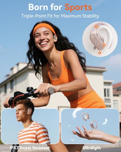 Image of Wireless Earbuds, Sports Bluetooth 5.4 Headphones, Ear Buds with ENC Noise Canceling Mic, 80Hr Playtime Earphones, Palm-Sized, LED Power Display, IPX7 Waterproof Headset for Workout Running, Rosegold