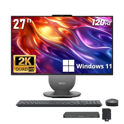 Image of Lenovo Yoga All-in-One Desktop AI PC, 27 inch QHD IPS+120Hz Display, Intel Ultra 7 255H, 16GB LPDDR5X, 3TB Storage (2TB SSD+1TB Docking Station), Intel Arc GPU, Wi-Fi 7, Wireless Charging, Win 11, Gray