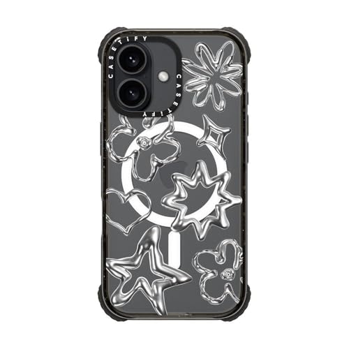 Coque iPhone 16 CASETiFY Ultra Impact Chrome Doodles noire MagSafe