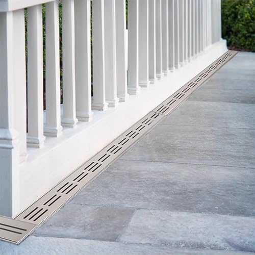 Stainless Steel Drainage Trench Grate Kit - Rectangular Shower & Outdoor Drain System for Sidewalks, Patios, Parking Lots & Decks - Durable Water Management Solution