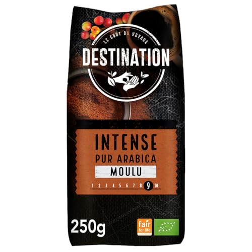LE GOÛT DU VOYAGE DESTINATION - Café Molido Ecológico Comercio Justo - 250 gr - Café Especialidad 100% Pur Arábica - Café Orgnánico - Tostado Artesanalmente - Intensidad Muy Alta
