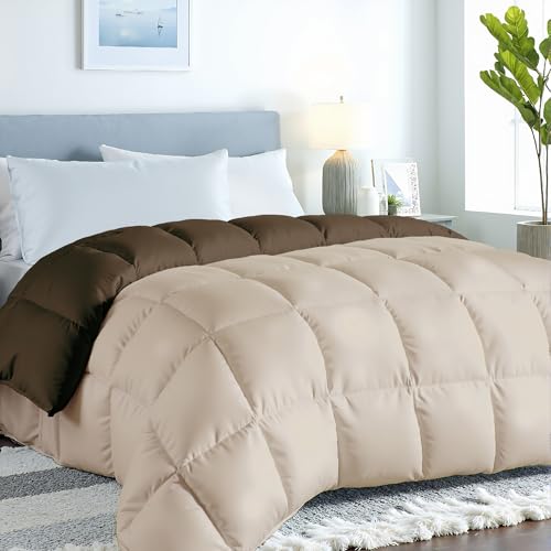 Image of ROYALE LINENS Reversible Comforter - Full Size Duvet Insert - All Season Soft Quilted Comforters with 8 Corner Tabs - Down Alternative Bedding Comforter - Duvet Insert (Chocolate /Sand, Full 82 inchx86 inch)