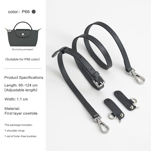 Image of Top-Grain Leather Strap for LongChamp Mini Pouch, Upgraded Buckles Mini Bag Adjustable Crossbody Shoulder Straps Conversion Kit Replacement (Grey, XS)