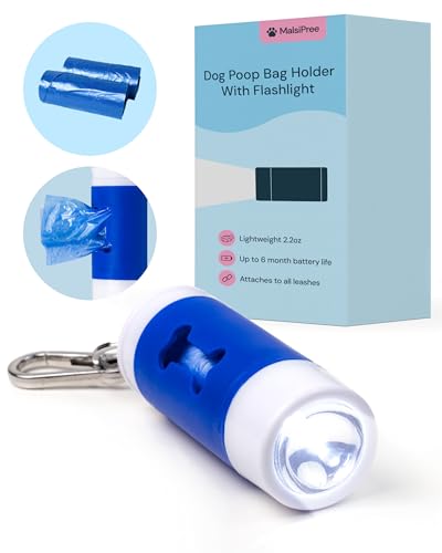 Image of MalsiPree Dog Poop Bag Holder With Flashlight - 30 Leakproof Bags - Up to 6 Month Battery - Poop Baggy Dispenser - LED Light - Dog Bag Holder Essential Walking Accessory for All Leashes
