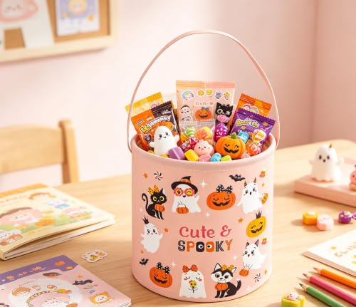 Image of Halloween Basket Ghost Storage Bins Gift Basket Cute Storage Box Book Shelf Bin(Pink Ghost)