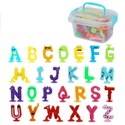 Image of Alphabet Letters Learning Suction Toys: ABC Silicone Baby Bath Toys, Bathtub/Windows/Car/Travel Toy for Toddlers 1-3, Preschool Educational Montessori Sensory Toy for 1/2/3 Year Old