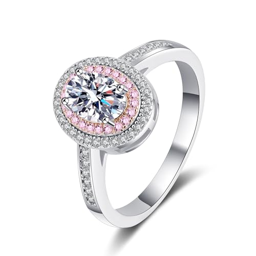 Moissanite Engagement Rings for Women, 1 CT D Color VVS1 Oval Cut Wedding Band, 18K Sterling Silver White Gold Lab Created Diamond Rings with Certificate, Moissanite Promise Rings