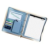 Portafolios para hombres, soporte de cuero para bloc de notas, cuaderno de negocios, currículum vitae, organizador de negocios con bloc de notas A4, carpeta de currículum, carpeta de documentos, azul