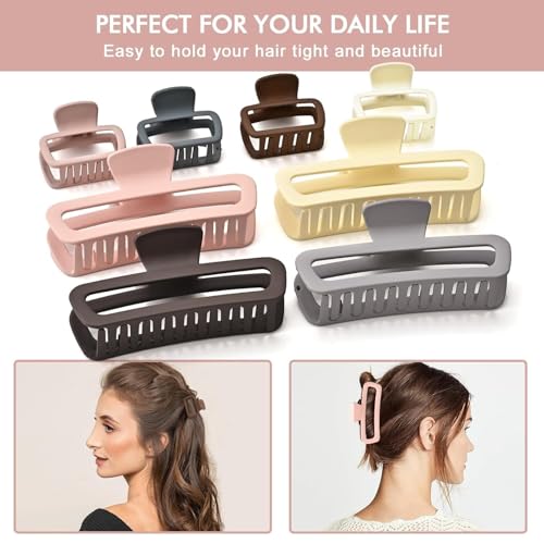 Image of Bakefy-2+2 Big and Small Large Hair Claw Clips for Thick Curly Long Hair Square Hair Strong Hold Hair Jaw Clips Matte Medium Big Clips Hair Claw for Women Hair Styling Accessories