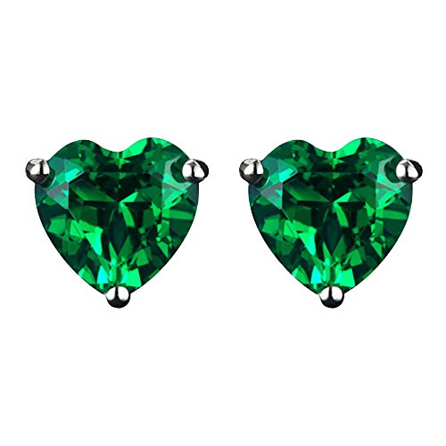 Navachi 925 Sterling Silver 18k White Gold Plated 3.0ct Heart Emerald Az9732e Stud Earrings