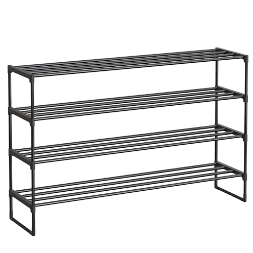 SONGMICS Schuhregal 4 Ebenen, Schuhständer Metall, Schuhaufbewahrung, Schuh-Organizer, aufrecht oder umgedreht, für 25-30 Paar Schuhe, stapelbar, Flur, 30 x 117 x 75 cm, schwarz LSA034B01