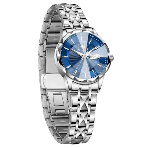 Montres pour femmes avec date jour analogique étanche acier inoxydable OLEVS