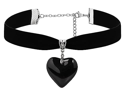 La Mejor Lista de Gargantillas Top 10. 45 Sacina - Gargantilla de corazón negro, collar de corazón, gótico clásico, regalo de San Valentín, regalo de Navidad para mujer, Aleación de zinc, acero inoxidable, Sin piedra...