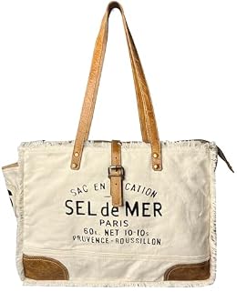 Canvas Leather Tote Bag for Women - Sel de Mer Upcycled Shoulder Handbag