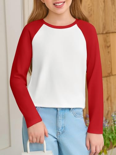 Haloumoning Kids Girls T Shirts Casual Raglan Long Sleeve Tee Crewneck Color Block Cute Fall Blouses Tops 5-14 Years2