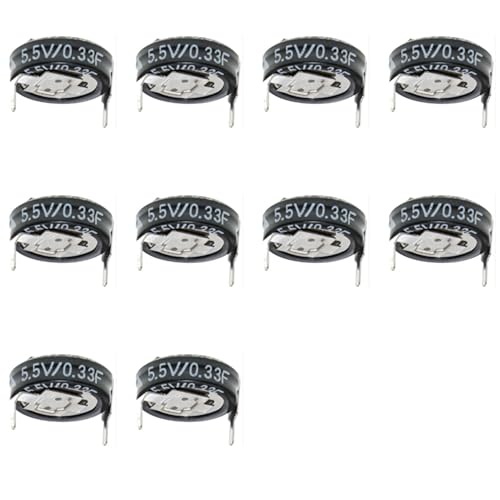 10-Pieces Button-Type H-Pin Capacitor 5.5V 0.33F (9.5×8.6MM) Suitable for Industrial Control Equipment, Electronic Instruments, Timing Circuits, etc.