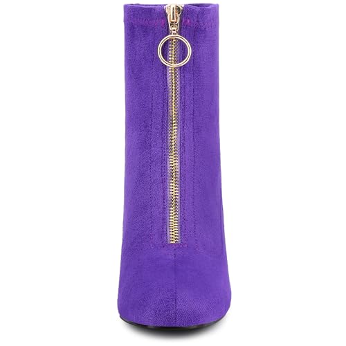 Allegra K Women's Front Zipper Chunky High Heel Ankle Boots3