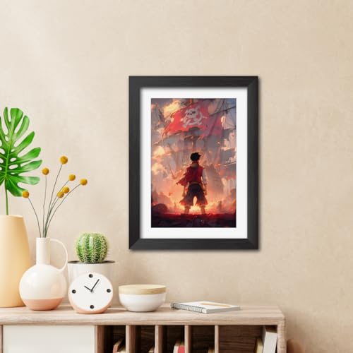 Image of TenorArts Monkey D. Luffy Poster One Piece Anime Laminated Posters Photo Frame Painting with Matt Finish Black Textures (12inches x 9inches)