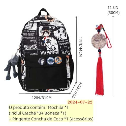 Madiou Conjunto de 4 peças de mochila e pingente de sapo e emblema, anime luffy casual laptop estuda