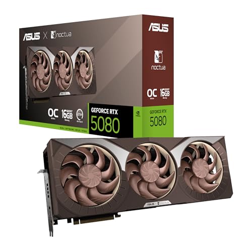NVIDIA GeForce RTX 5080 Noctua OC Edition, Scheda Grafica 16GB GDDR7, 256 Bit, PCIe 5.0, 2 HDMI 2.1, 3 DisplayPort 2.1, Software GPU Tweak III, Marrone, RTX5080-O16G-NOCTUA
