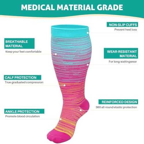 Image of 3 Pairs Plus Size Compression Socks: Wide calf Compression Stockings for Men Women - Extra Large 20-30 mmHg Compression Hose Support for Travel Nurses Running Pregnancy