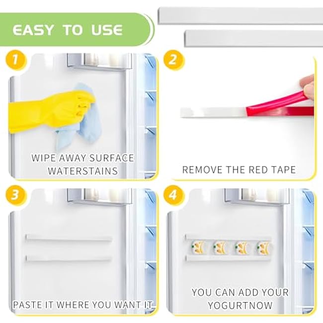 Adjustable Yogurt Organizer for Refrigerator with Self-Adhesive Tapes - Space Saving Fridge Storage Holder Fits 3.75 Greek, Vegan, Regular Yogurt Cups (16 pack)