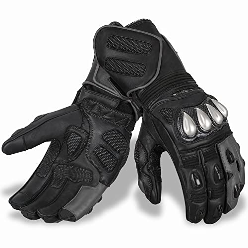 Gants de moto de course en cuir XL rembourrés écran tactile noir