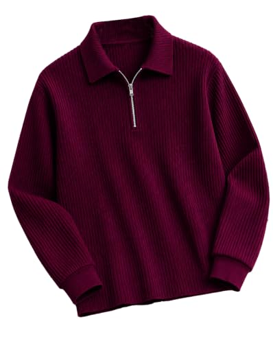 Image of AUSK Men's Cotton Blend Rib Knit Textured Full Sleeve Polo T-Shirt | Regular Fit Zip Polo Neck Smart Casual T Shirt for Men | Stylish Fashion & Casual Wear Tshirt for Men