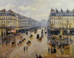 Peinture à l'huile tableau Paris 1898 Avenue de l'Opéra effet de pluie Lebrecht Pistorius 12x16
