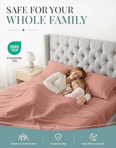 Image of 450TC 100% Cotton Split King Sheet Set - Silky Sateen Weave, Rose Dawn