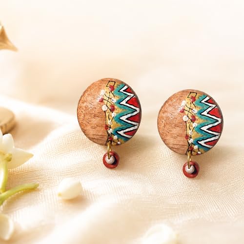 Image of Handcrafted Artistic & Tribal Earrings Collection for Women - Bohemian, Floral, Wooden & Ethnic Statement and Stud Designs