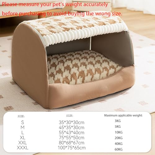 Image of Deep Sleep Dog Bed, Deep Sleep Cozy Dog House, Inside Dog House with Removable Cushion, Indestructible Non-Slip Dog Bed for Large Medium Small Dogs Cats, Machine Cleanable (Brown, S)