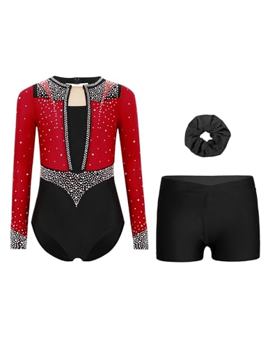 Justaucorps de patinage artistique fille Yhong anti-irritation avec short souple