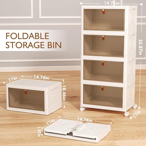 Image of SavvyStor Storage Boxes with Lid - Storage Boxes with 1 Lid 23L, 4-Tier Plastic Storage Box with Lid, Plastic Storage Drawers, Stackable Storage Boxes,Storage Organiser for Bedroom Living Room
