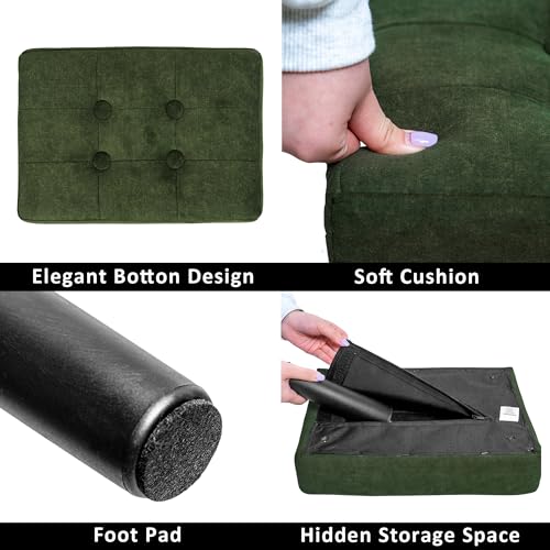 Image of CAROLMADE Ottoman Foot Rest, Suede Small Ottoman Foot Stool with Legs Modern Footstool Ottomans for Living Room Entryway Office, Green